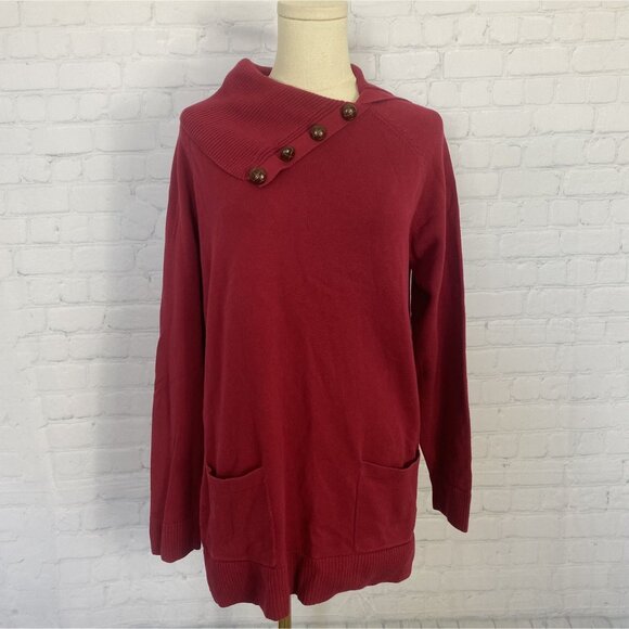 ⭐ 3/$15 Jeanne Pierre Large Cotton Red Ribbed Sweater With Pockets - Picture 1 of 6